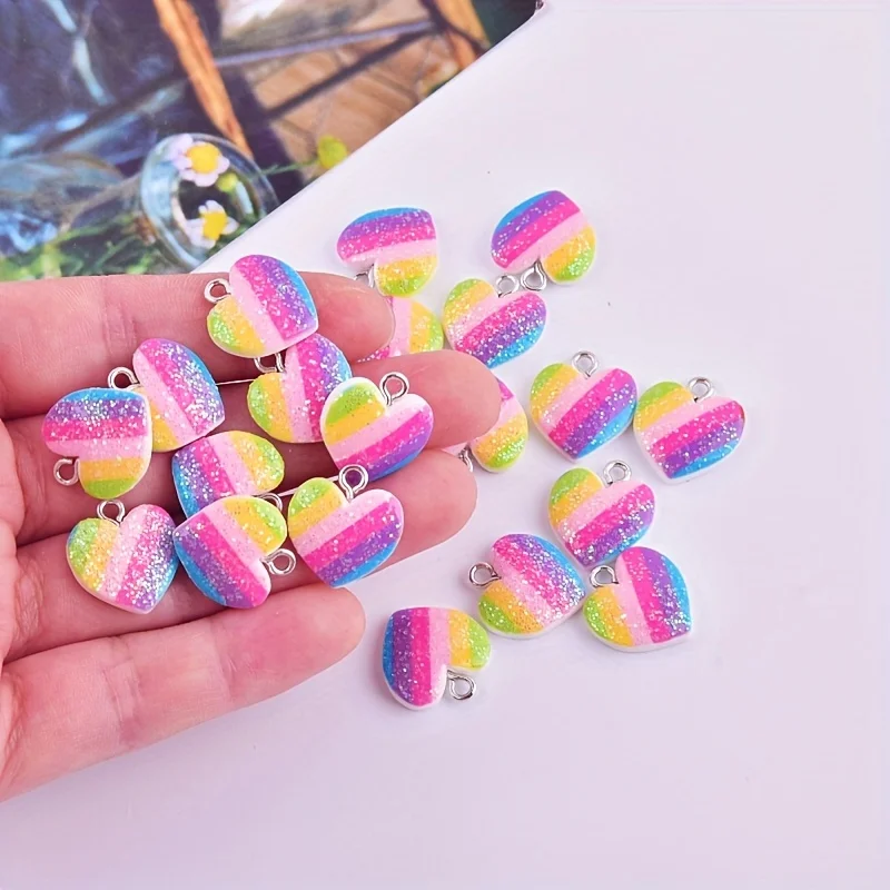 Resin Art Jewellery Kit - 10Pcs Colorful Heart Resin Charms Cute
