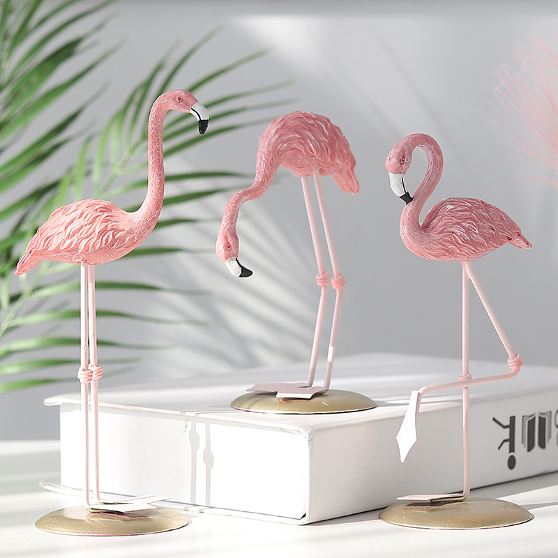 Resin Art Gift For Wedding - 3PCS Pink Flamingo Figurines Tropical Bird
